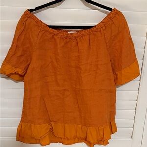 Chic Off-Shoulder Orange Blouse 100% linen made in Italy - size medium